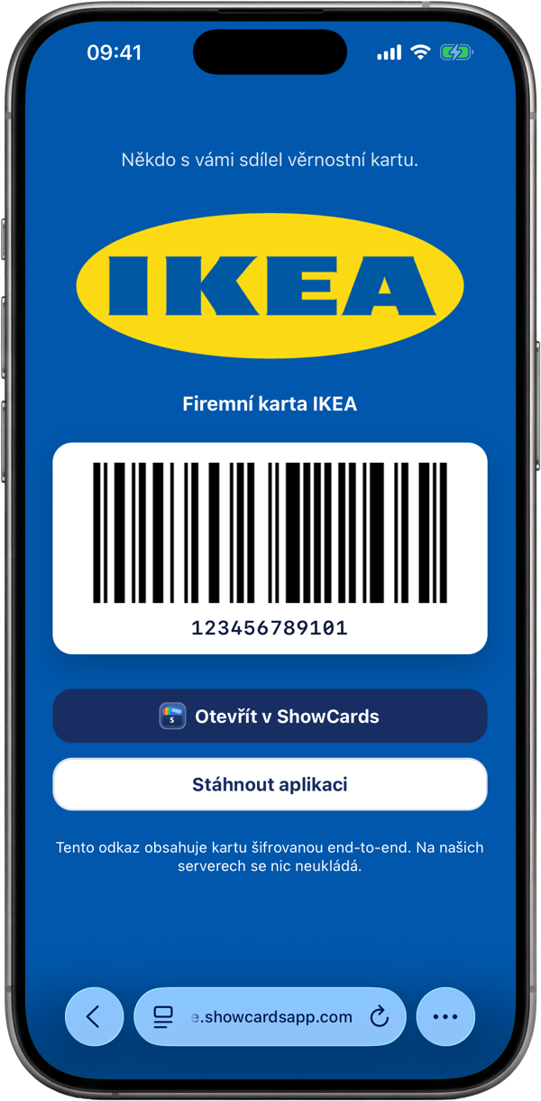 Sdílejte kartu jedním klepnutím