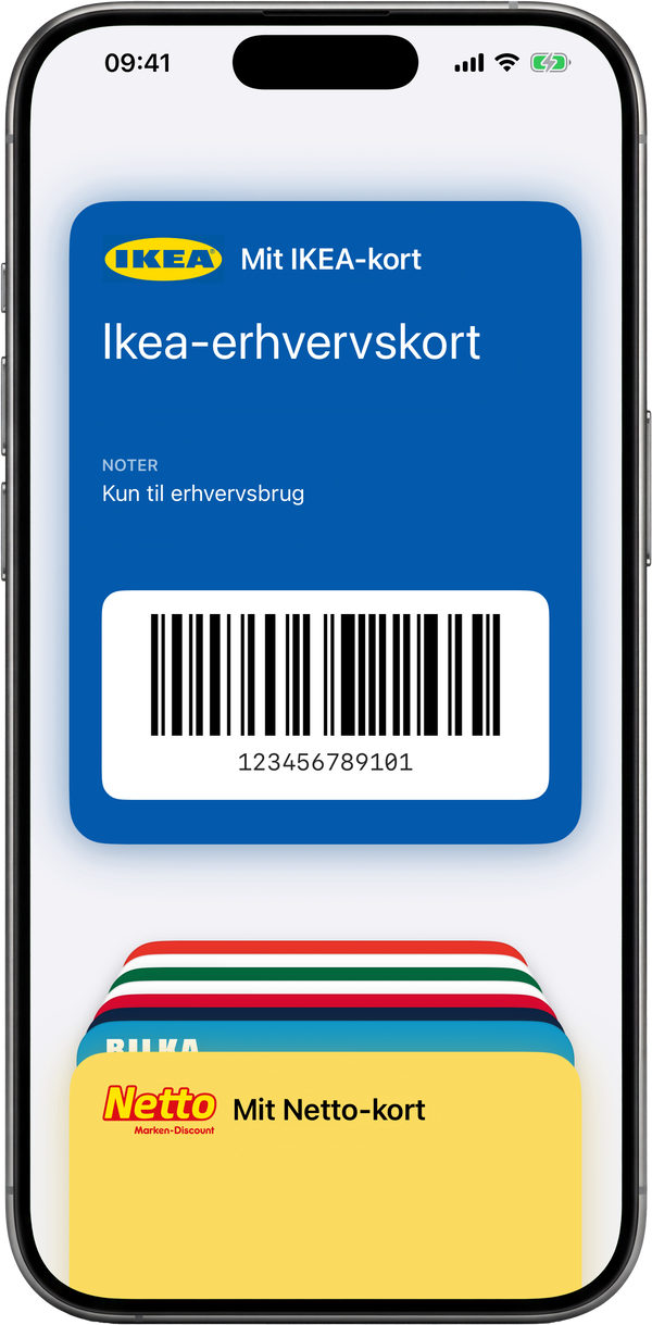 Et loyalitetskort føjet til Apple Wallet som et kort med stregkode
