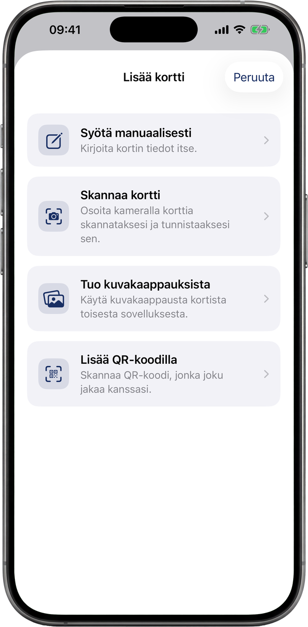 Etukortin skannaus ShowCardsin kameralla