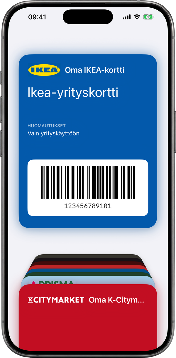 Kanta-asiakaskortti lisättynä Apple Walletiin korttina viivakoodilla