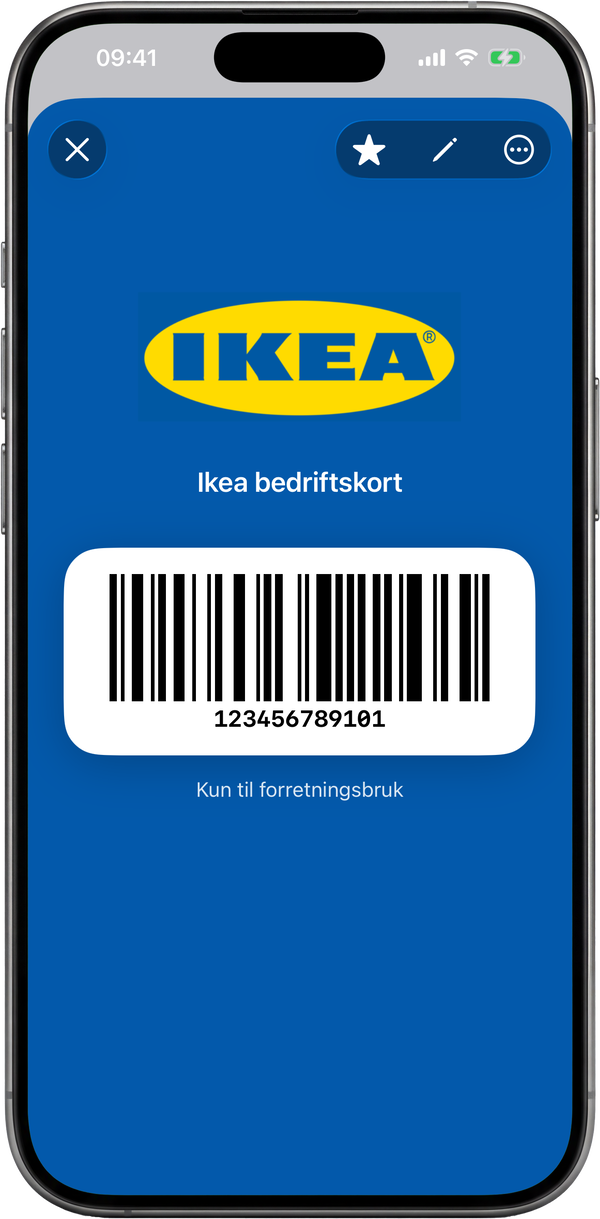 Et fordelskort i fullskjerm, strekkoden klar for skanneren
