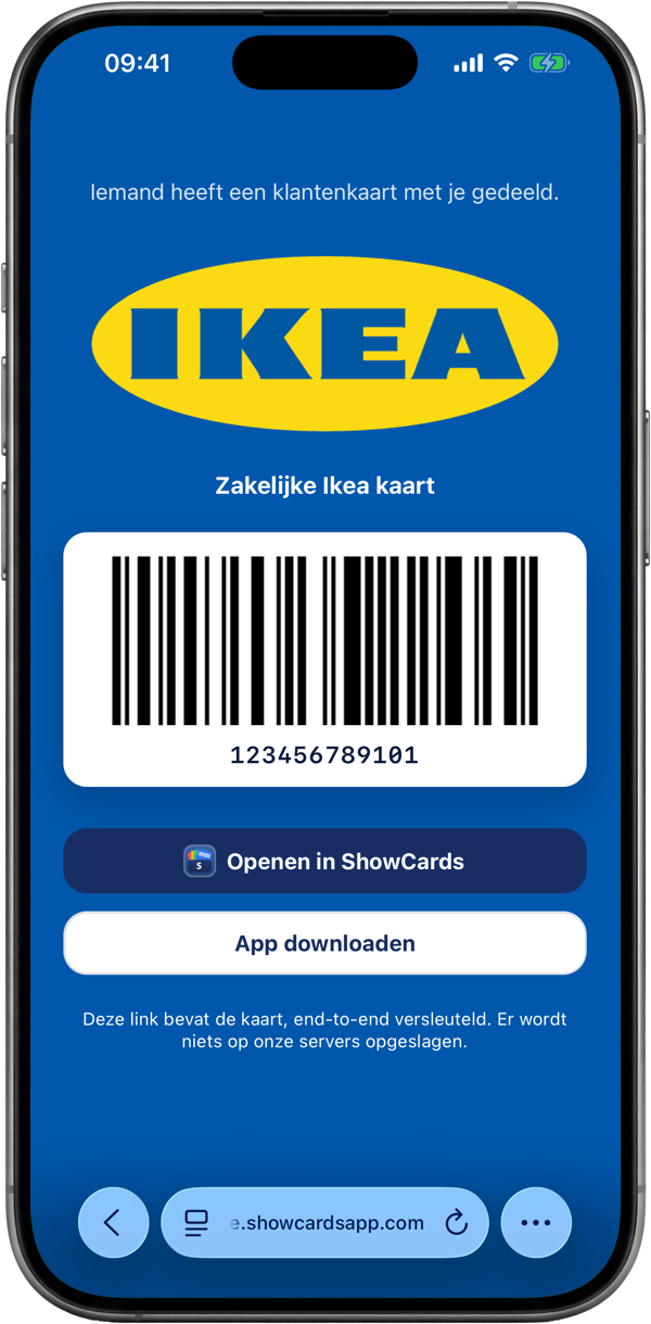 Deel een kaart met één tik