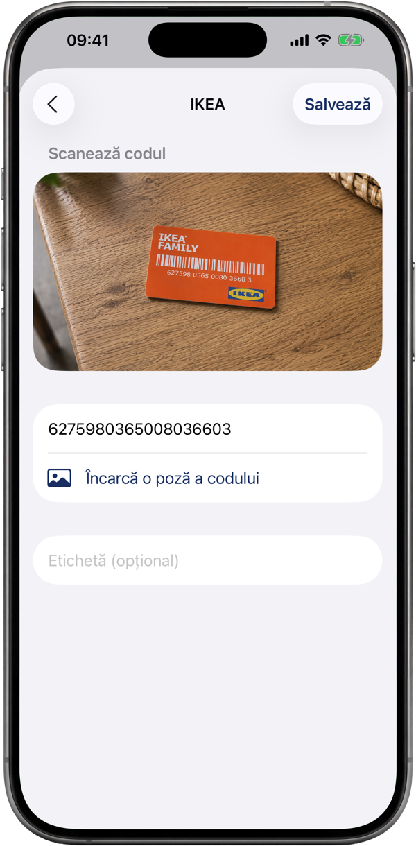 Scanarea unui card de fidelitate cu camera ShowCards