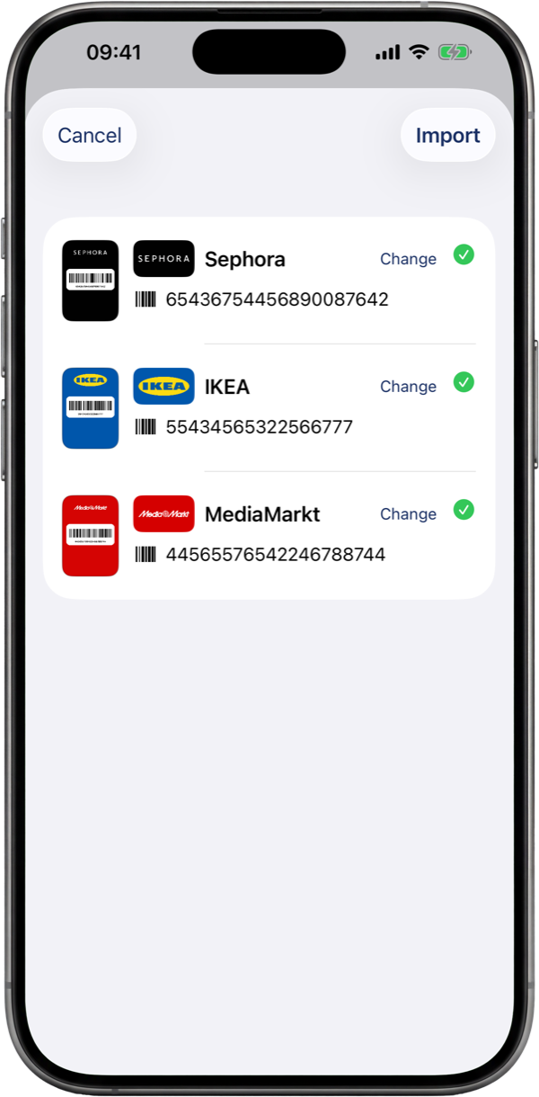 Importing several loyalty cards into ShowCards at once